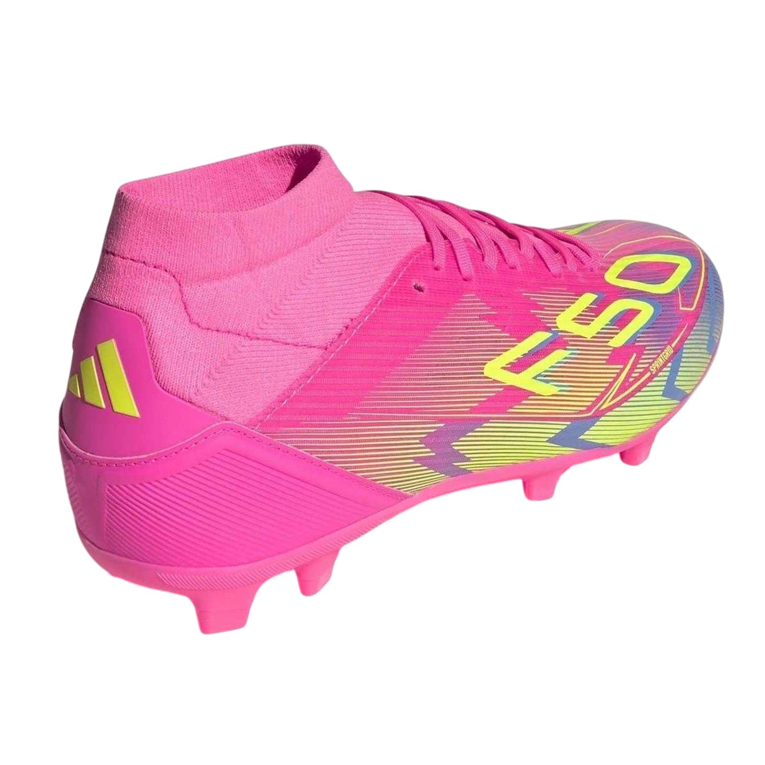 Pink-Yellow - Back - Adidas Womens-Ladies F50 League Firm Ground Football Boots