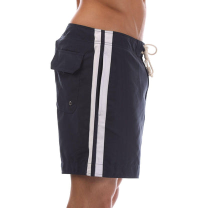 Navy-White - Side - Palm Angels Mens Monogram Swim Shorts