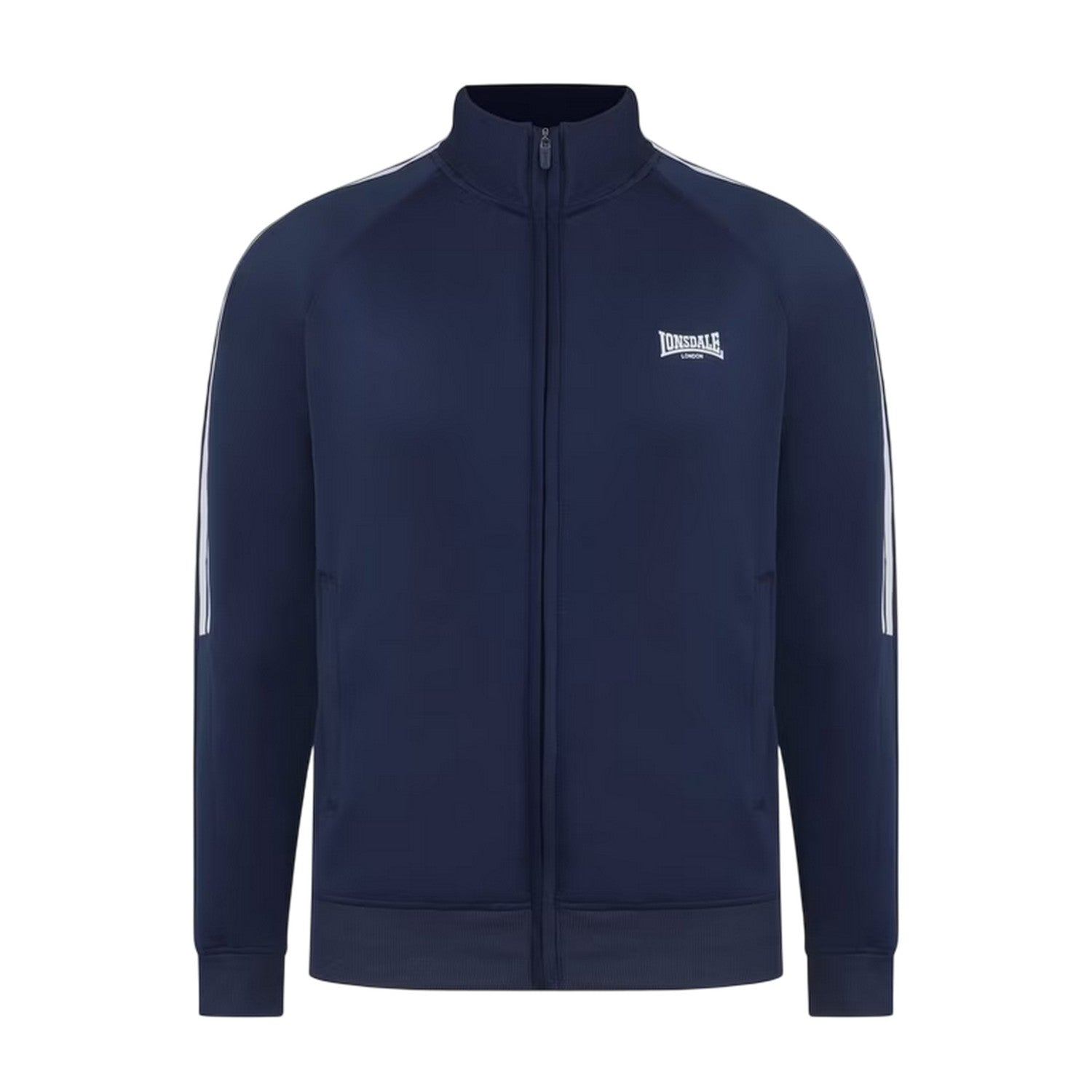 Navy - Front - Lonsdale Mens Double Stripe Raglan Track Top