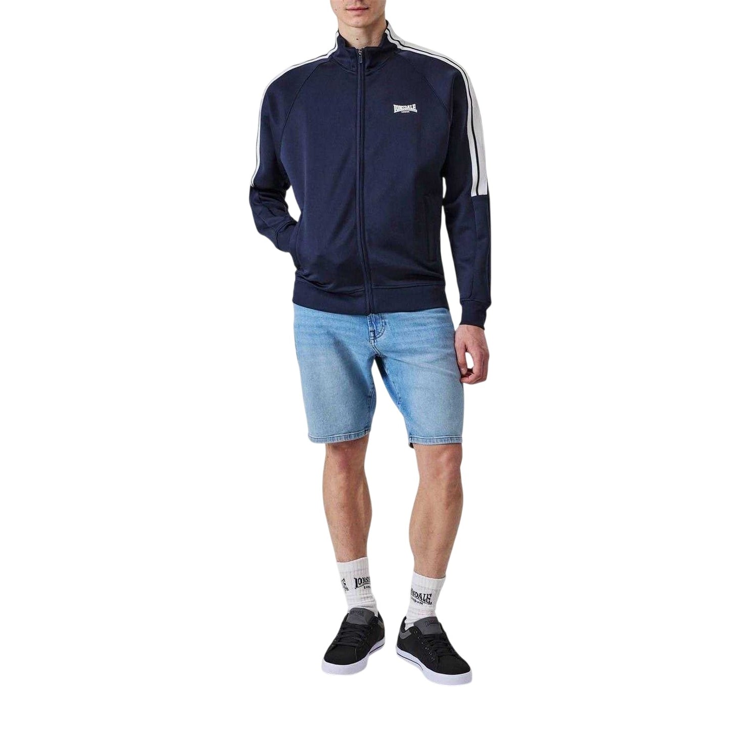 Navy - Lifestyle - Lonsdale Mens Double Stripe Raglan Track Top