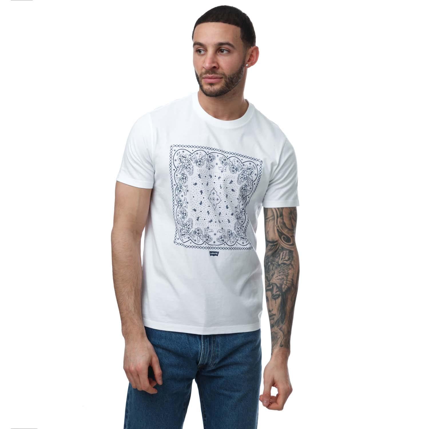 White - Front - Levis Mens Bandana Print Crew Neck T-Shirt