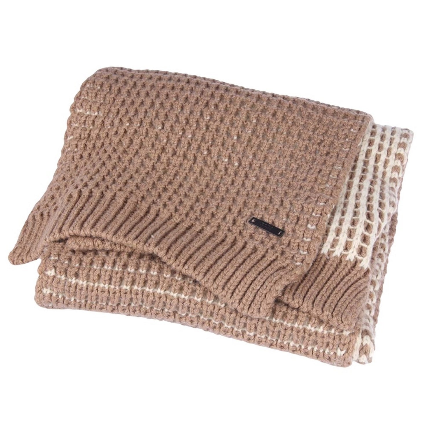 Beige - Side - Boss Womens-Ladies Namato Two Tone Chunky Knit Scarf