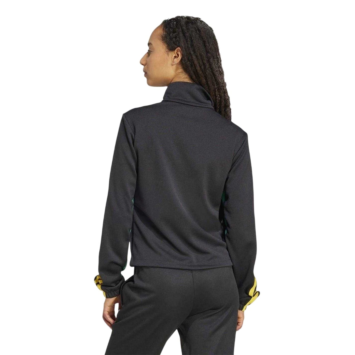 Black-Gold-Green - Back - Adidas Womens-Ladies Colour Block Mock Neck Track Jacket
