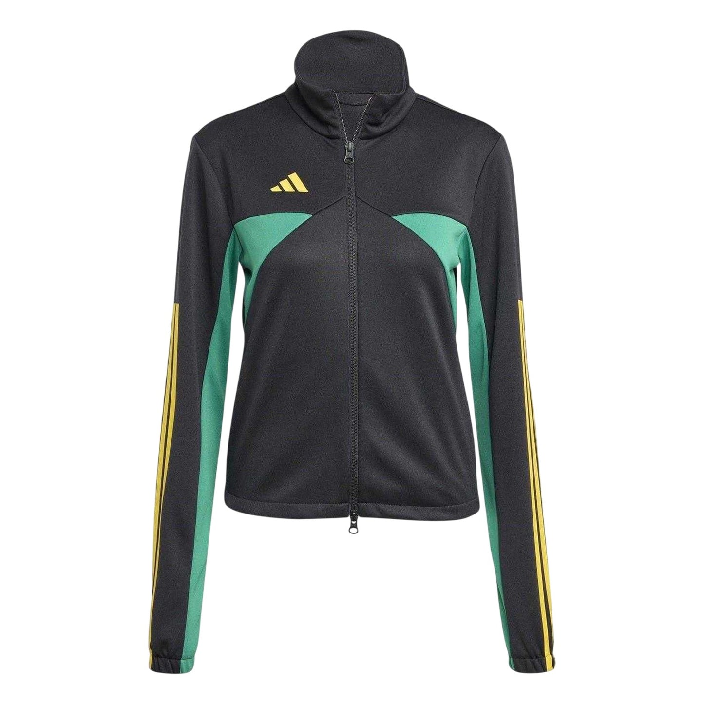 Black-Gold-Green - Front - Adidas Womens-Ladies Colour Block Mock Neck Track Jacket