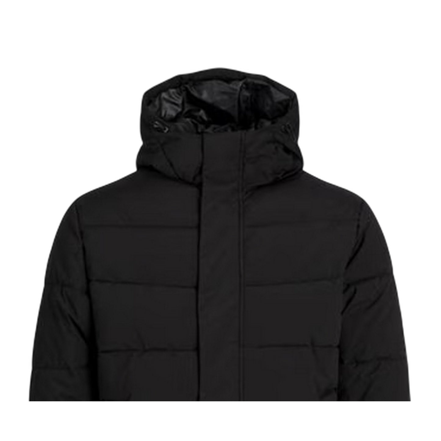 Black - Back - Jack And Jones Mens Colour Block Ribbed Hooded Puffer Jacket