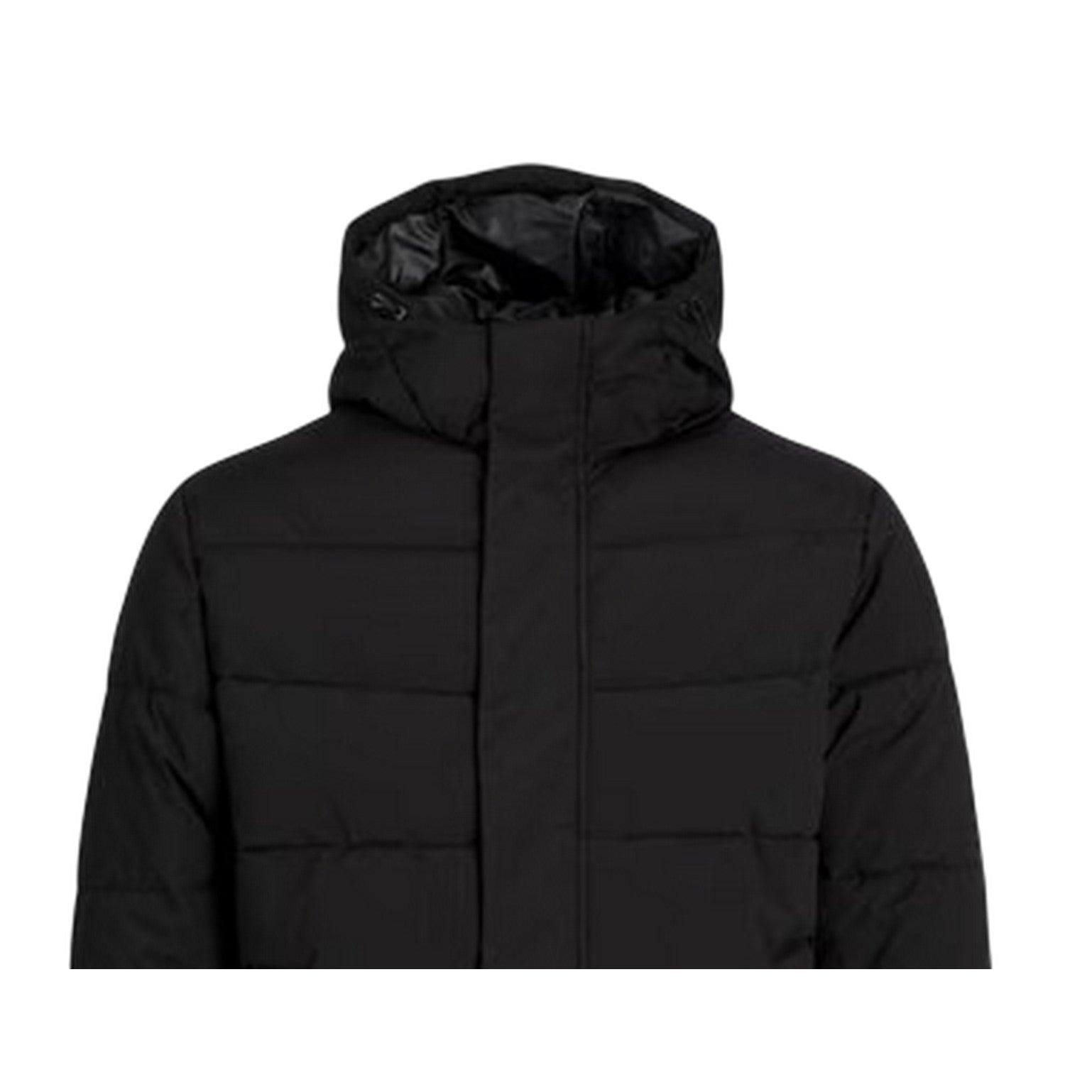 Black - Back - Jack And Jones Mens Colour Block Ribbed Hooded Puffer Jacket