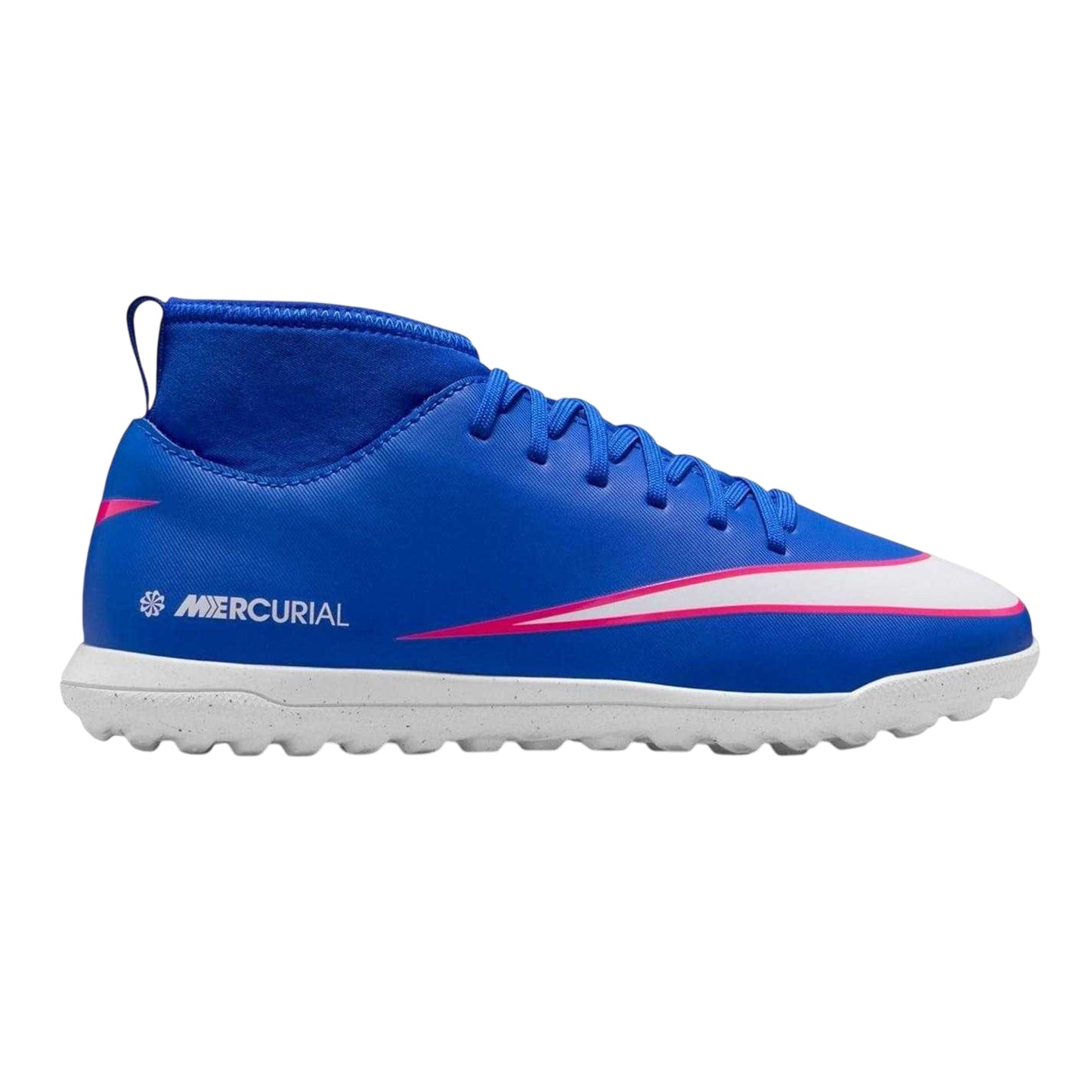 Blue-White-Pink - Front - Nike Childrens-Kids Mercurial Superfly 10 High-top Football Boots