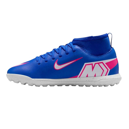 Blue-White-Pink - Side - Nike Childrens-Kids Mercurial Superfly 10 High-top Football Boots