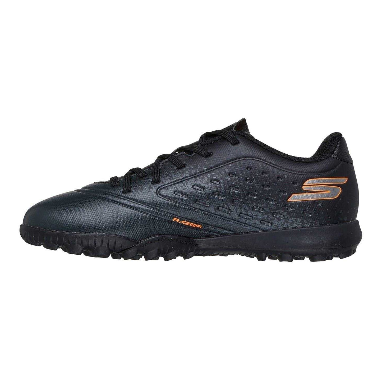 Black-Orange - Back - Skechers Childrens-Kids Razor Artificial Ground Football Boots