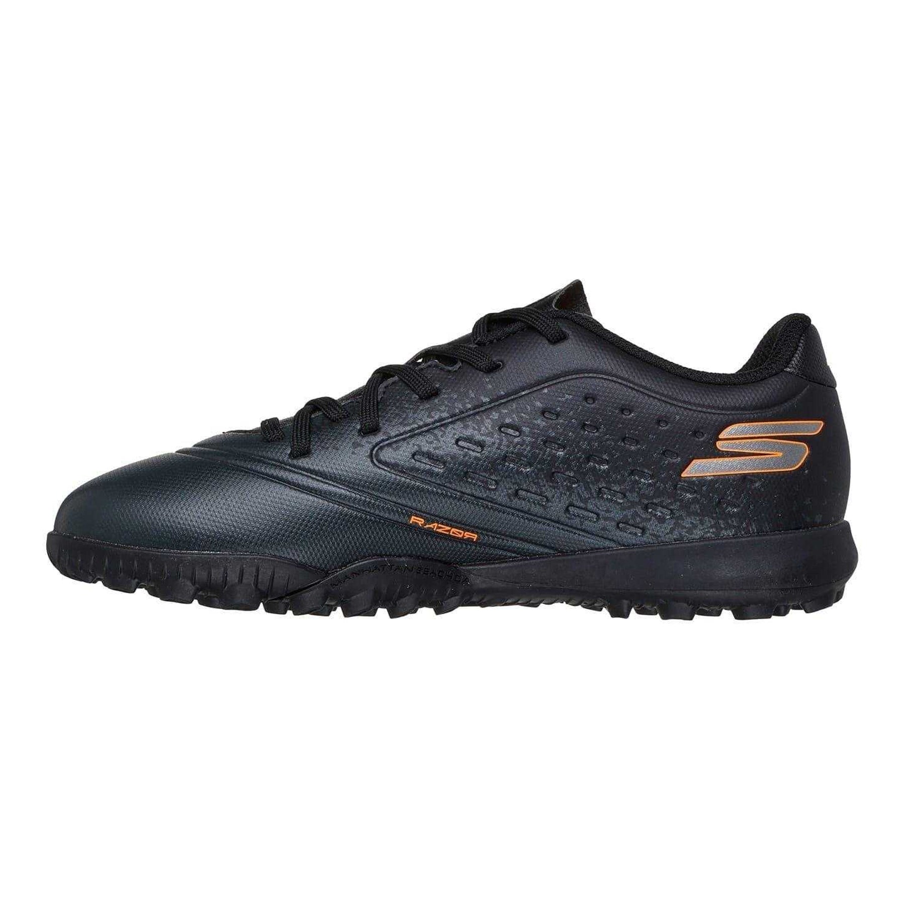 Black-Orange - Back - Skechers Childrens-Kids Razor Artificial Ground Football Boots