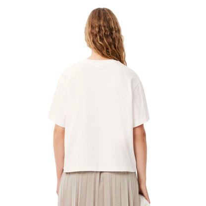 White - Back - Lacoste Womens-Ladies Flower Cotton Oversized T-Shirt