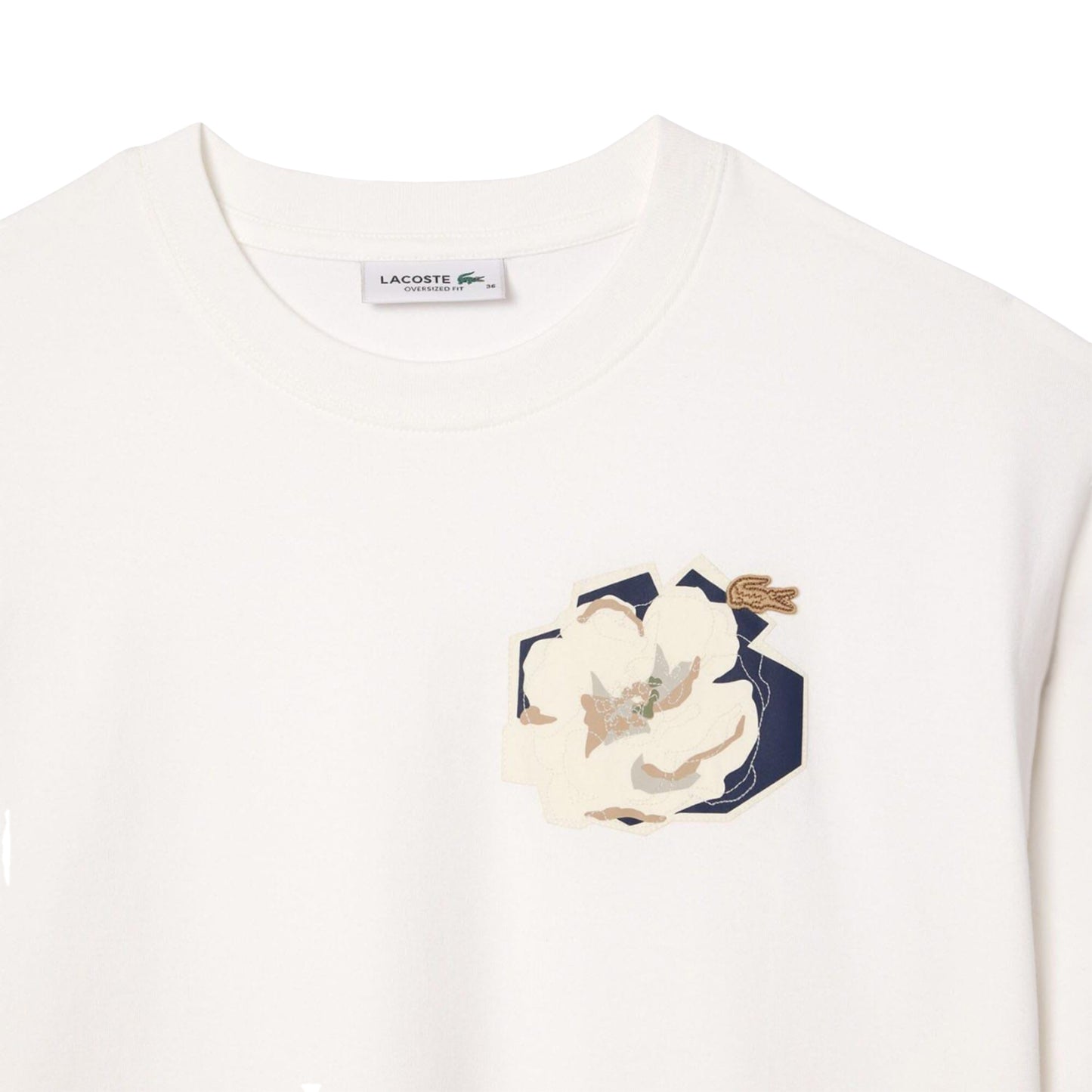 White - Side - Lacoste Womens-Ladies Flower Cotton Oversized T-Shirt