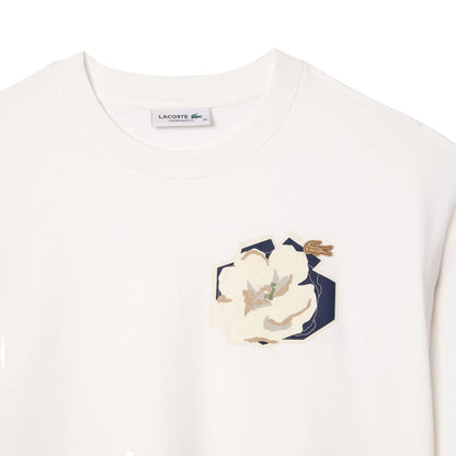 White - Side - Lacoste Womens-Ladies Flower Cotton Oversized T-Shirt