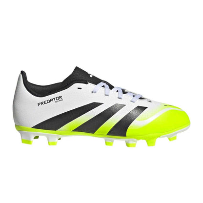 White-Black-Lemon - Front - Adidas Childrens-Kids Predator Club Firm Ground Football Boots