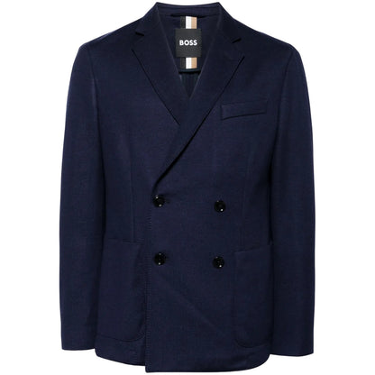 Dark Blue - Front - Boss Mens Double-Breasted Blazer
