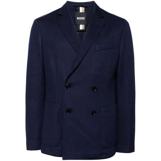Dark Blue - Front - Boss Mens Double-Breasted Blazer