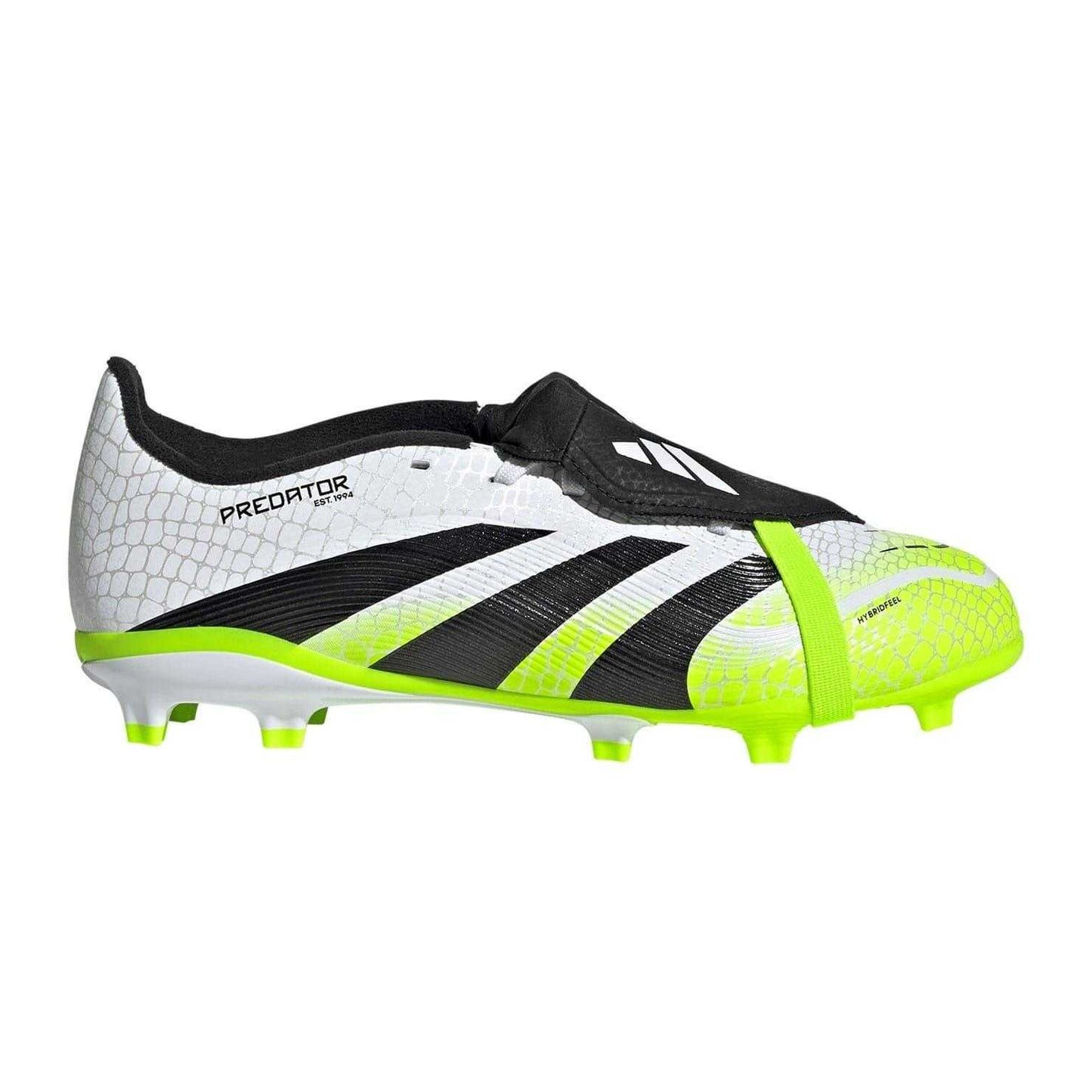 White-Black-Lemon - Front - Adidas Childrens-Kids Predator League Fold Over Firm Ground Football Boots
