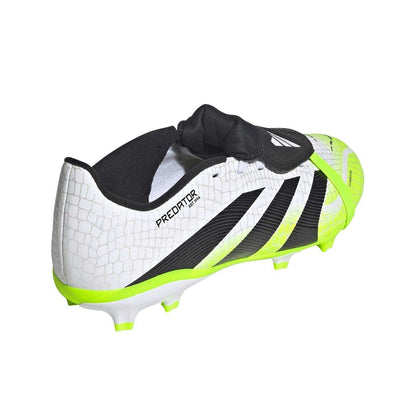 White-Black-Lemon - Back - Adidas Childrens-Kids Predator League Fold Over Firm Ground Football Boots