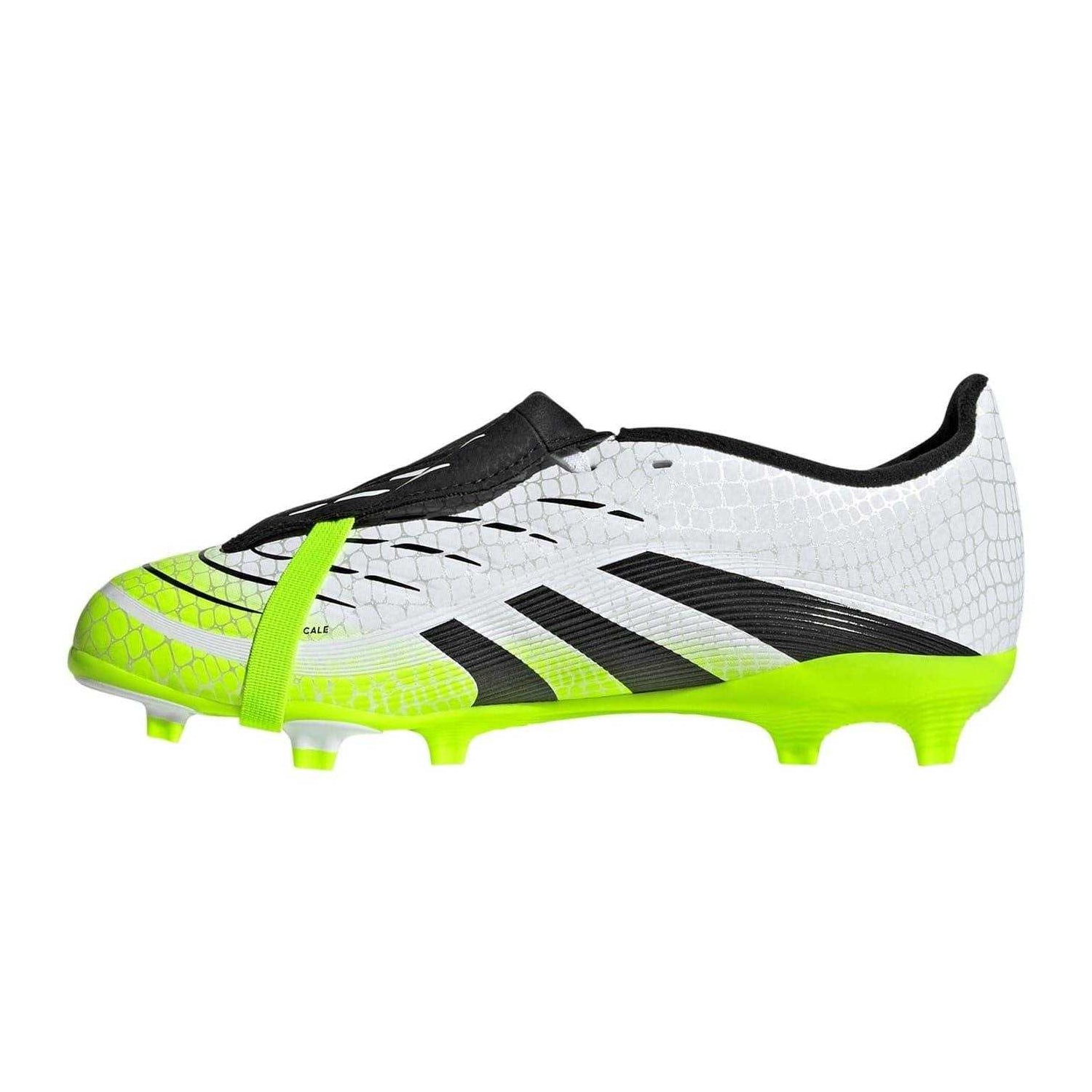 White-Black-Lemon - Side - Adidas Childrens-Kids Predator League Fold Over Firm Ground Football Boots
