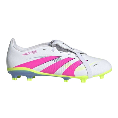 White-Pink - Front - Adidas Childrens-Kids Predator League Fold Over Firm Ground Football Boots