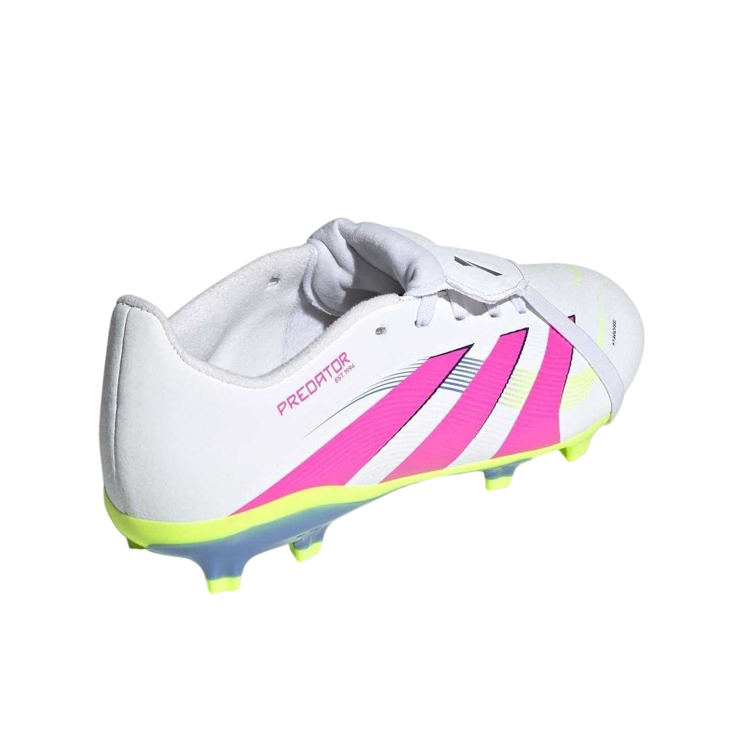 White-Pink - Back - Adidas Childrens-Kids Predator League Fold Over Firm Ground Football Boots