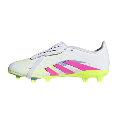 White-Pink - Side - Adidas Childrens-Kids Predator League Fold Over Firm Ground Football Boots