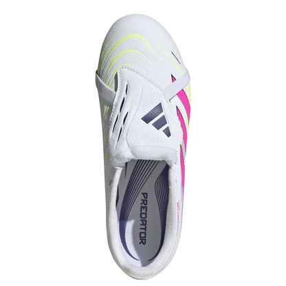 White-Pink - Lifestyle - Adidas Childrens-Kids Predator League Fold Over Firm Ground Football Boots