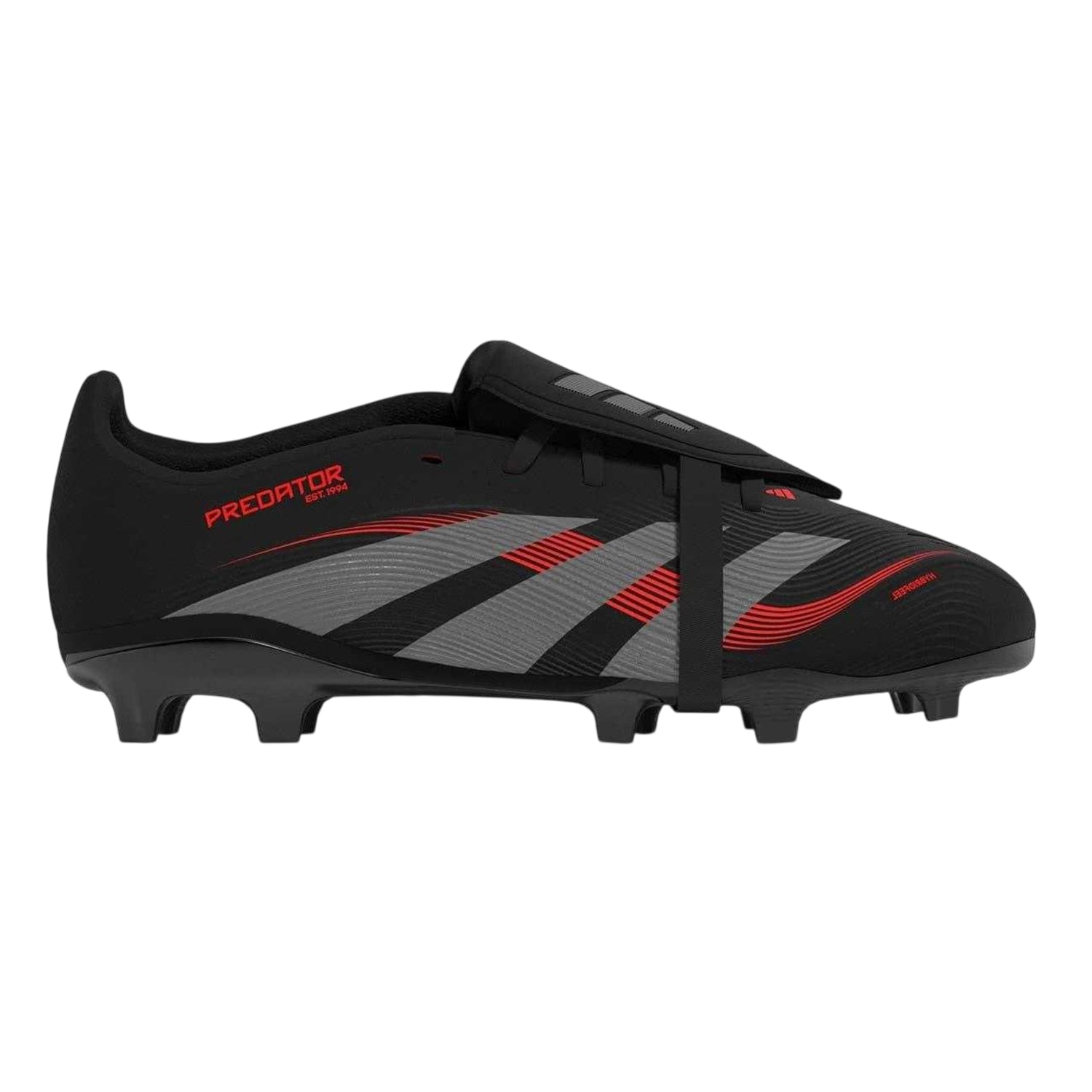 Black-Grey - Front - Adidas Childrens-Kids Predator League Fold Over Firm Ground Football Boots