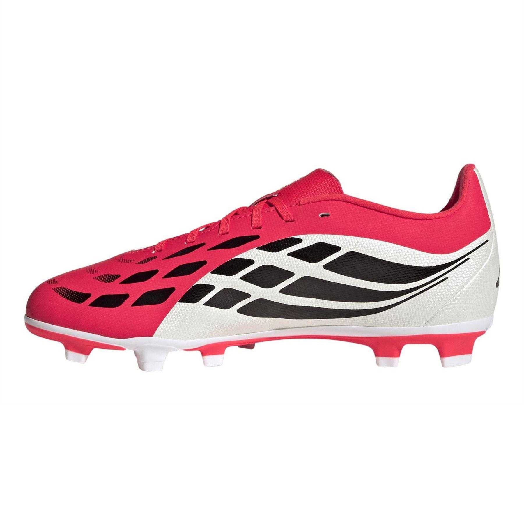Red-White - Side - Adidas Childrens-Kids Predator Club Firm Ground Football Boots
