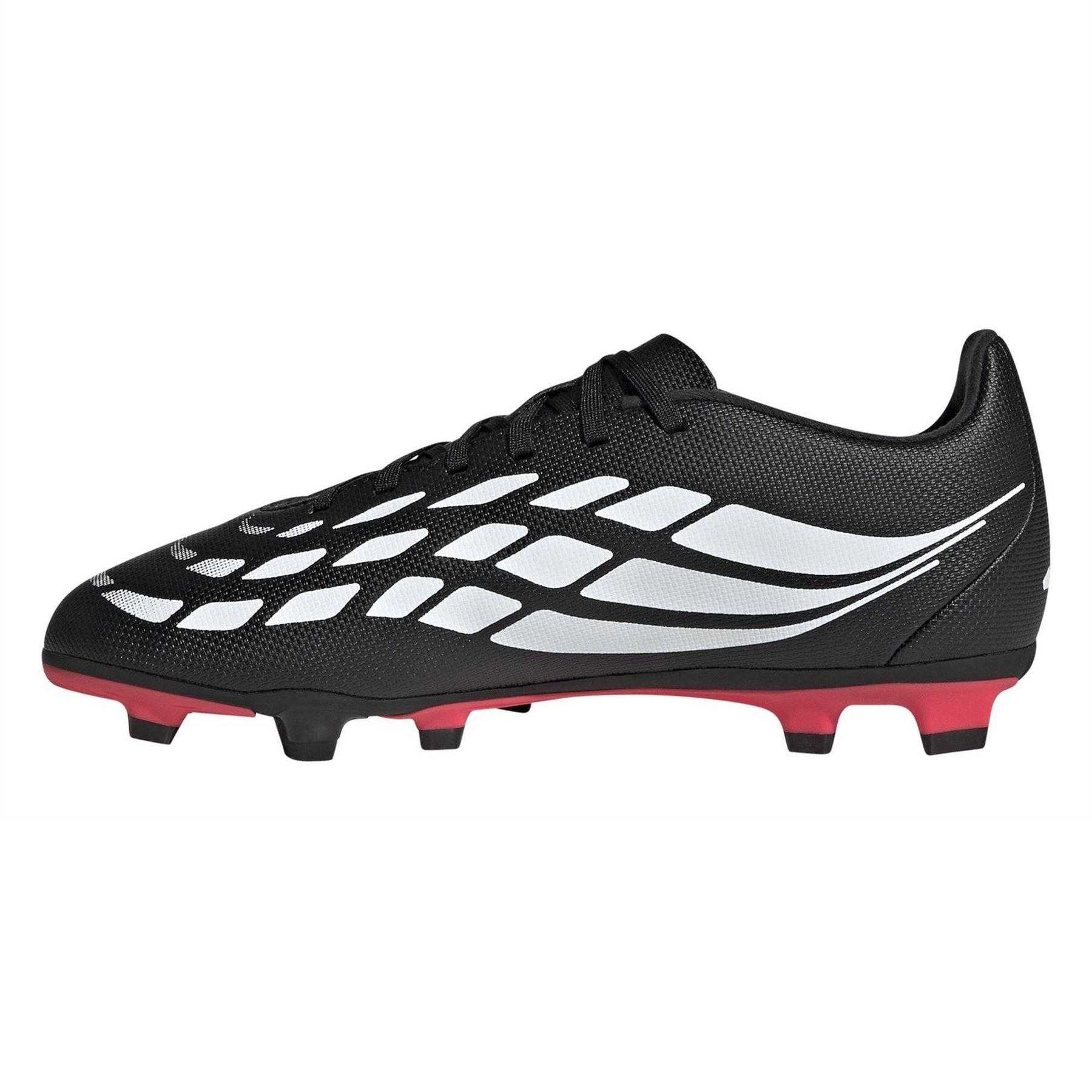 Black-Red - Side - Adidas Childrens-Kids Predator Club Firm Ground Football Boots