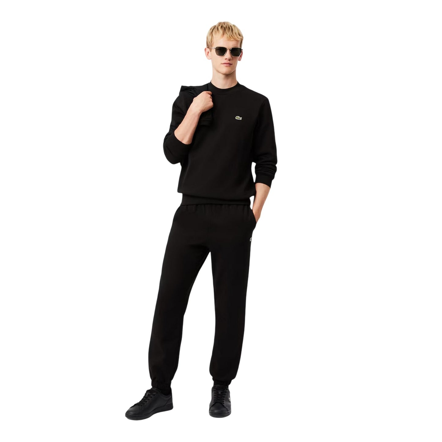 Black - Side - Lacoste Mens Fleece Regular Jogging Bottoms