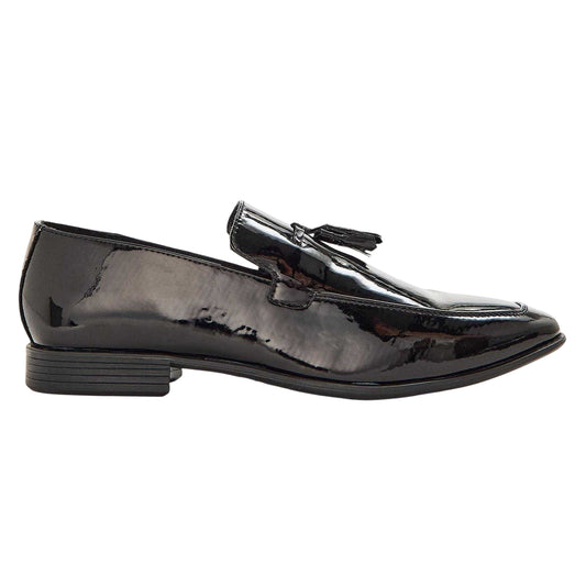 Black - Front - Lambretta Mens Leather Tassel Formal Loafers