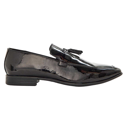 Black - Front - Lambretta Mens Leather Tassel Formal Loafers