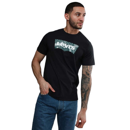 Black - Side - Levis Mens Bandana Print Crew Neck T-Shirt