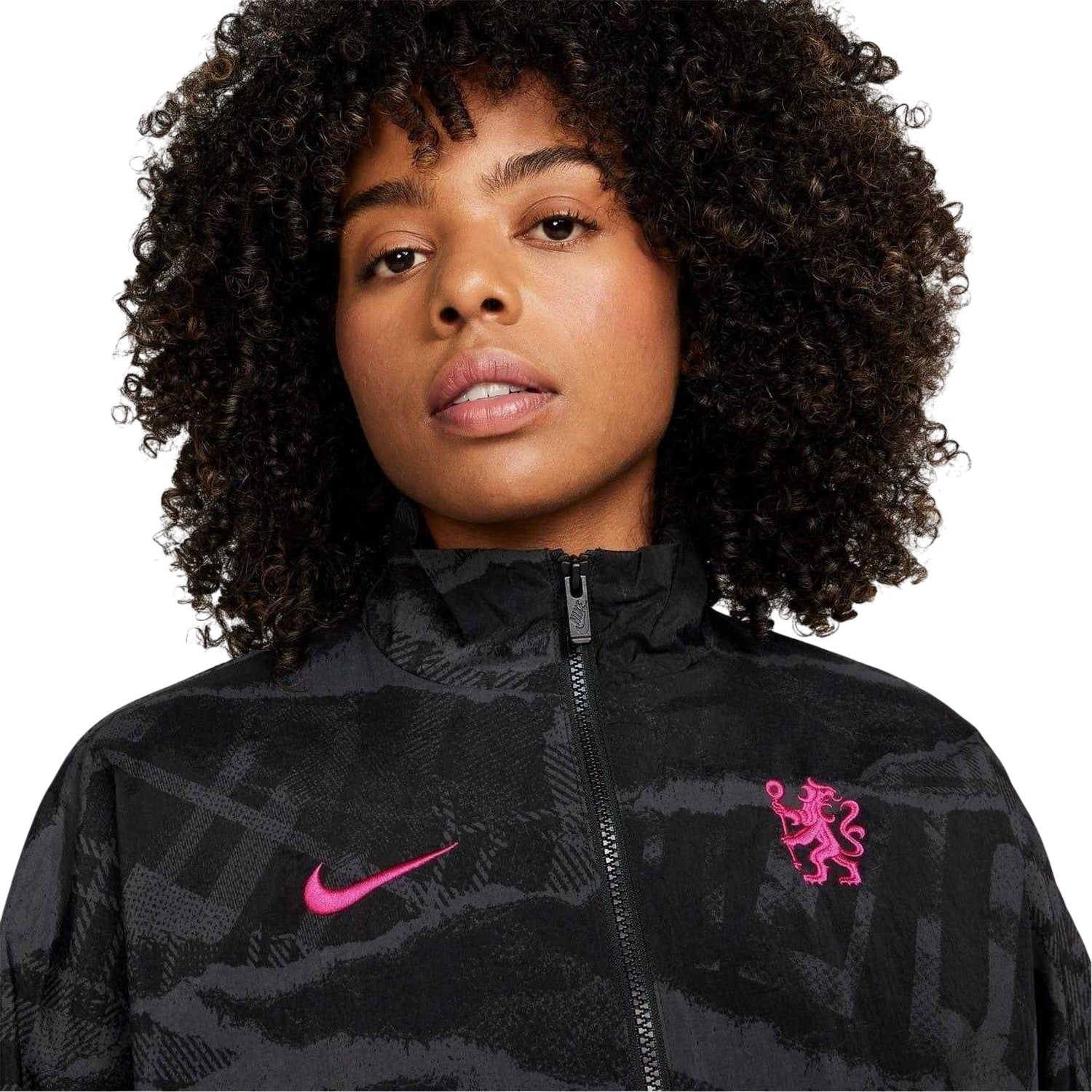 Black-Pink - Side - Nike Womens-Ladies Print Oversized Windrunner Jacket
