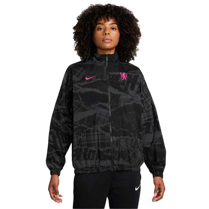 Black-Pink - Front - Nike Womens-Ladies Print Oversized Windrunner Jacket
