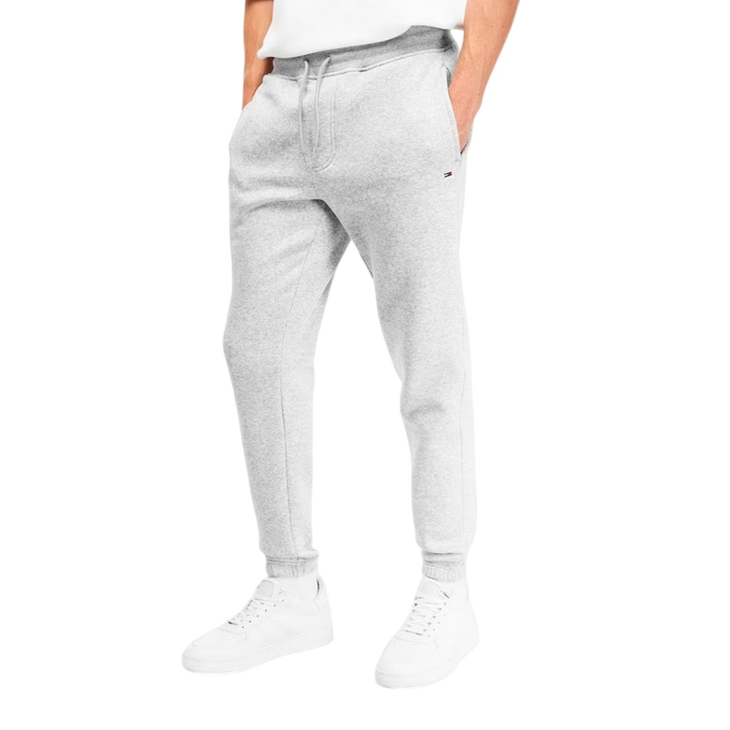 Light Grey - Side - Tommy Jeans Mens Cotton Flag Joggers