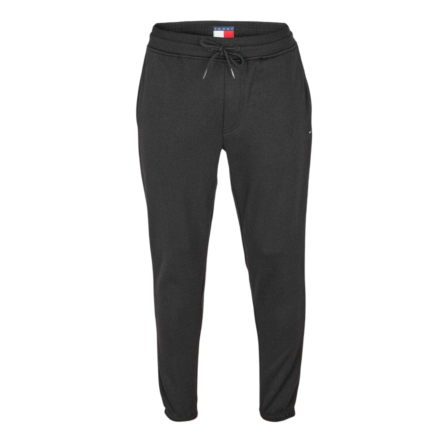 Black - Front - Tommy Jeans Mens Cotton Flag Joggers