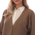Brown - Side - Lacoste Womens-Ladies V Neck Relaxed Fit Cardigan