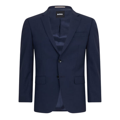 Blue - Front - Boss Mens Lapel Collar Regular Formal Suit Jacket