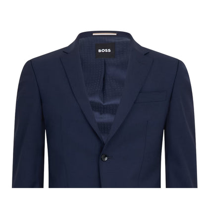 Blue - Side - Boss Mens Lapel Collar Regular Formal Suit Jacket