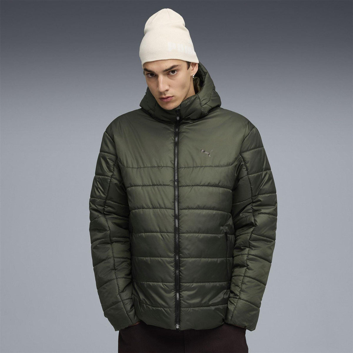 Dark Olive - Side - Puma Mens Essentials Insulated Hooded Jacket