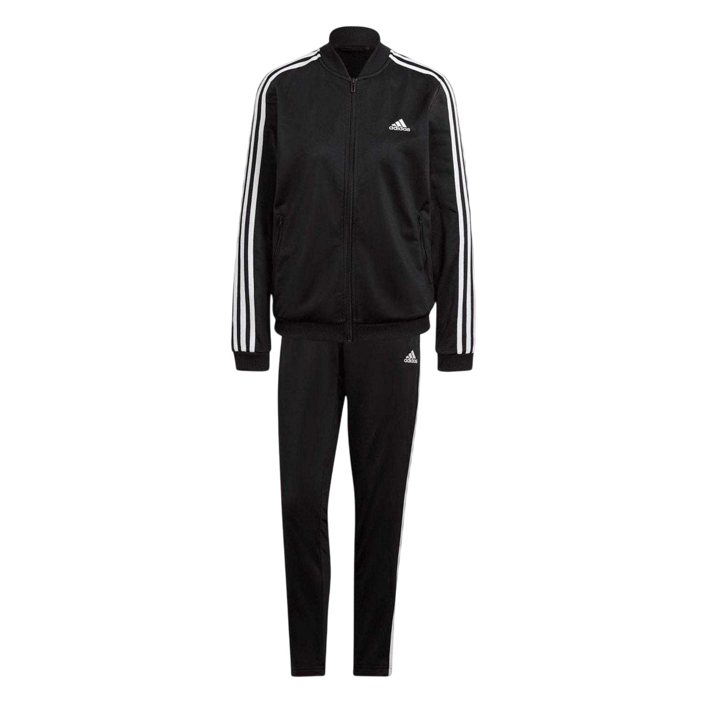 Black-White Melange - Front - Adidas Womens-Ladies 3 Stripes Tracksuit