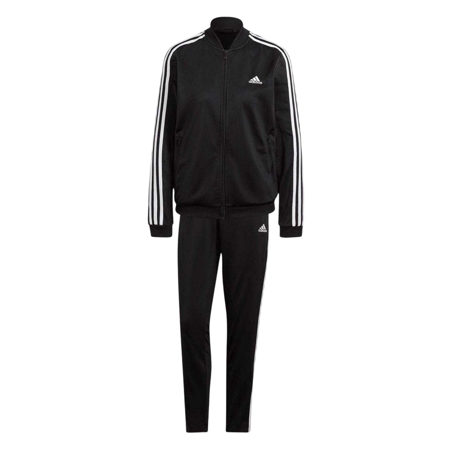 Black-White Melange - Front - Adidas Womens-Ladies 3 Stripes Tracksuit