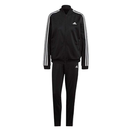 Black-White Melange - Front - Adidas Womens-Ladies 3 Stripes Tracksuit