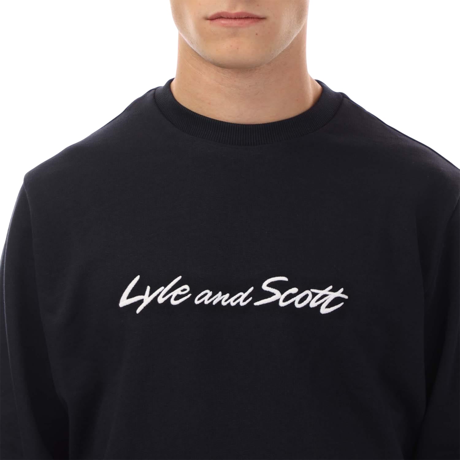 Navy-White - Side - Lyle & Scott Mens Script Sweatshirt