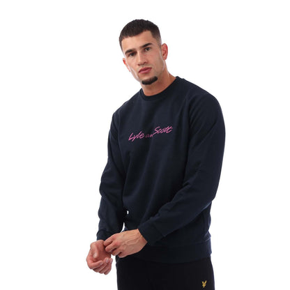 Navy - Front - Lyle & Scott Mens Script Sweatshirt