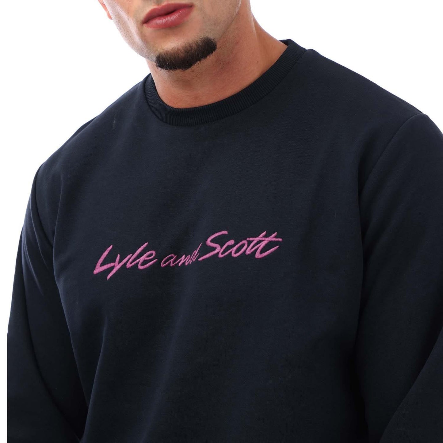 Navy - Side - Lyle & Scott Mens Script Sweatshirt