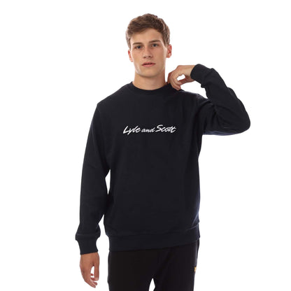Navy-White - Front - Lyle & Scott Mens Script Sweatshirt