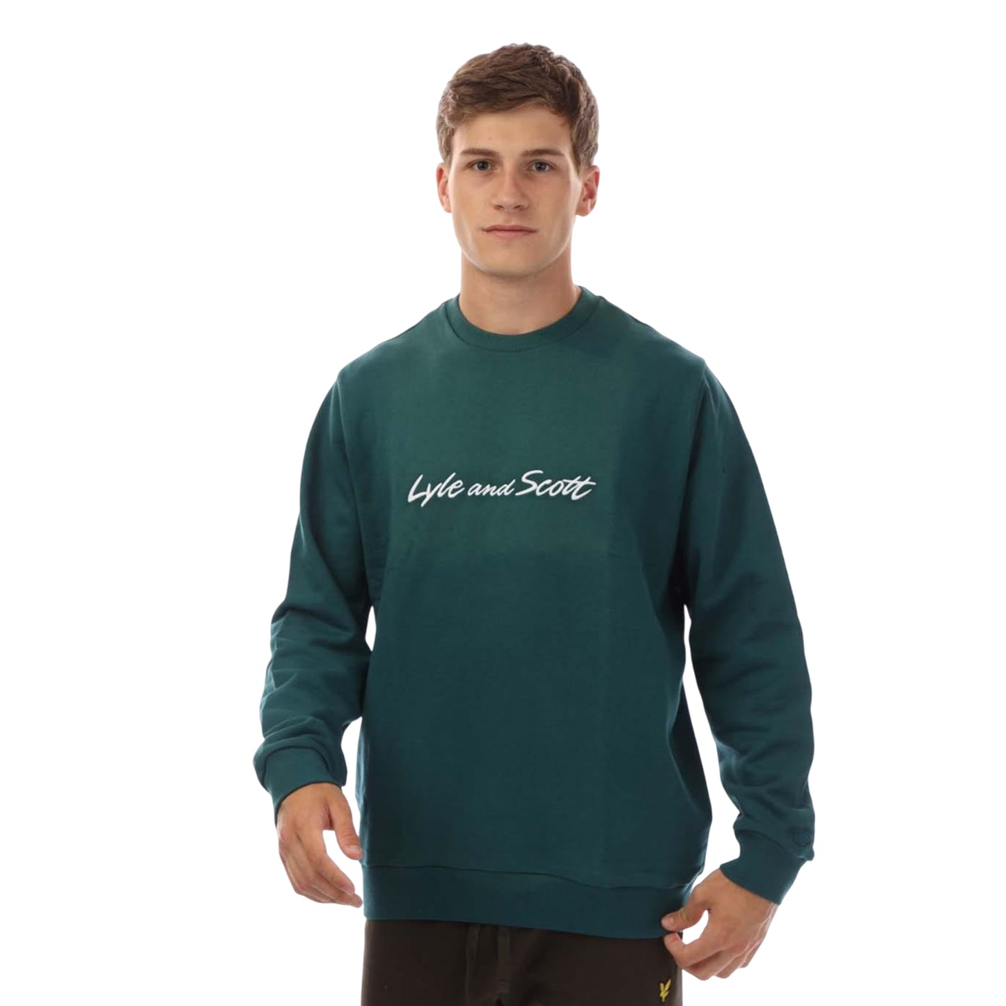 Green-White - Front - Lyle & Scott Mens Script Sweatshirt